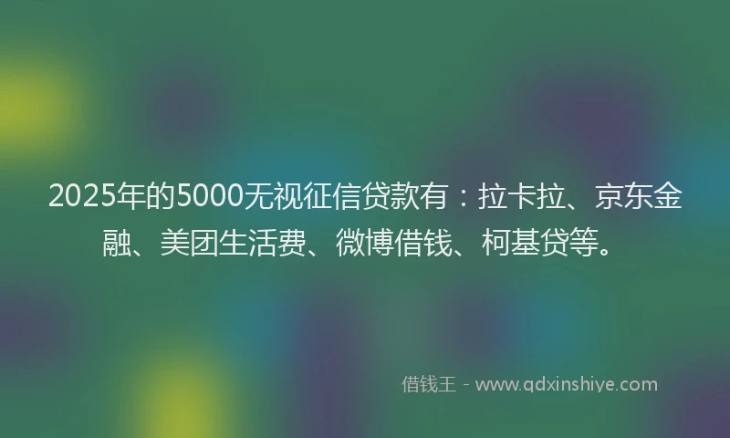 2025年的5000无视征信贷款有：拉卡拉、京东金融、美团生活费、微博借钱、柯基贷等。