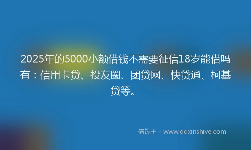 2025年的5000小额借钱不需要征信18岁能借吗有：信用卡贷、投友圈、团贷网、快贷通、柯基贷等。