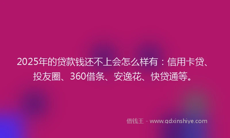 2025年的贷款钱还不上会怎么样有：信用卡贷、投友圈、360借条、安逸花、快贷通等。