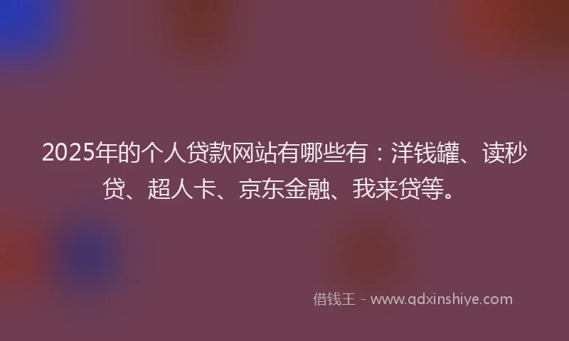 2025年的个人贷款网站有哪些有：洋钱罐、读秒贷、超人卡、京东金融、我来贷等。
