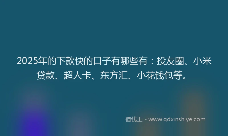 2025年的下款快的口子有哪些有：投友圈、小米贷款、超人卡、东方汇、小花钱包等。