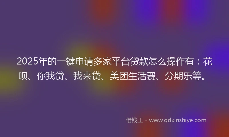2025年的一键申请多家平台贷款怎么操作有：花呗、你我贷、我来贷、美团生活费、分期乐等。