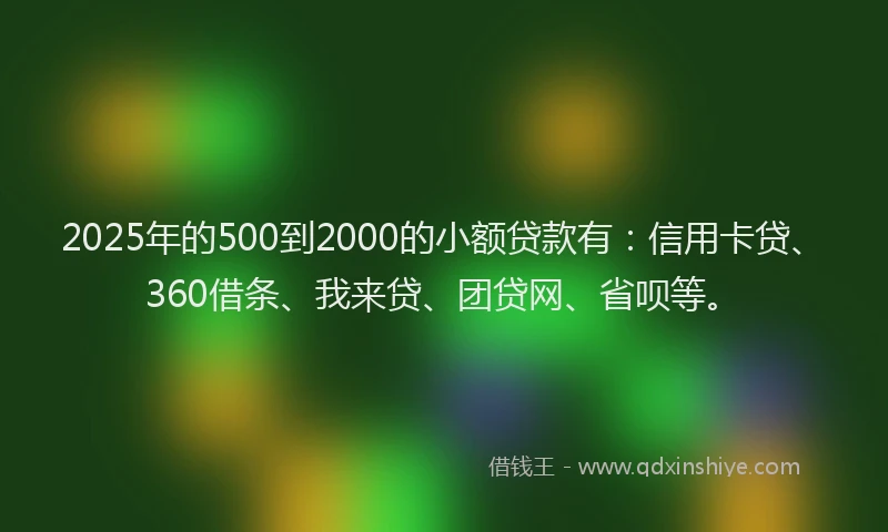 2025年的500到2000的小额贷款有：信用卡贷、360借条、我来贷、团贷网、省呗等。