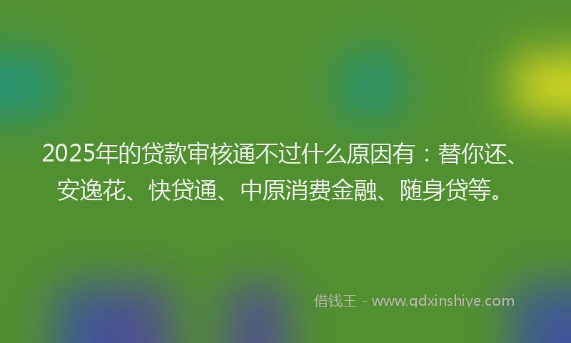 2025年的贷款审核通不过什么原因有：替你还、安逸花、快贷通、中原消费金融、随身贷等。