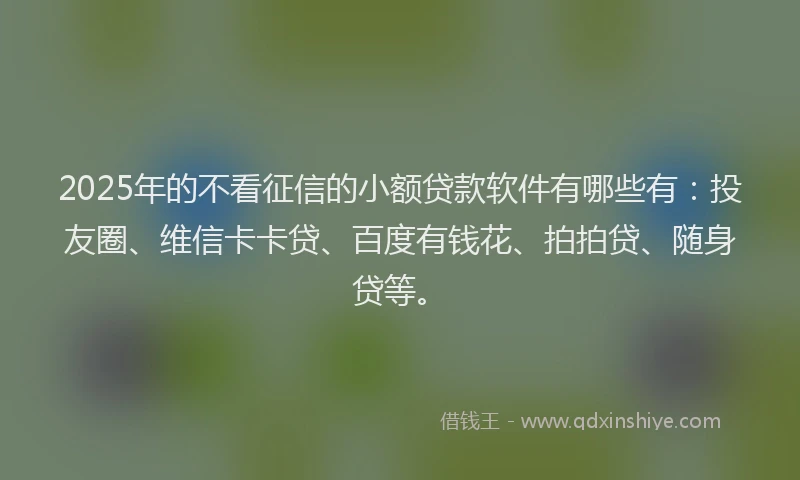 2025年的不看征信的小额贷款软件有哪些有:投友圈、维信卡卡贷、百度有钱花、拍拍贷、随身贷等。