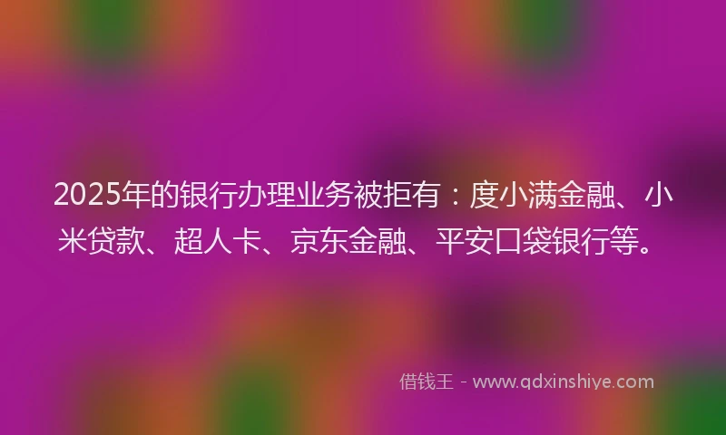 2025年的银行办理业务被拒有：度小满金融、小米贷款、超人卡、京东金融、平安口袋银行等。