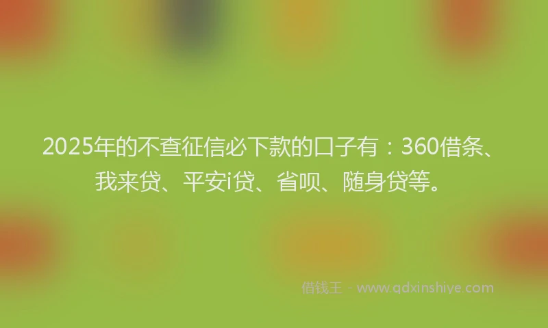 2025年的不查征信必下款的口子有：360借条、我来贷、平安i贷、省呗、随身贷等。