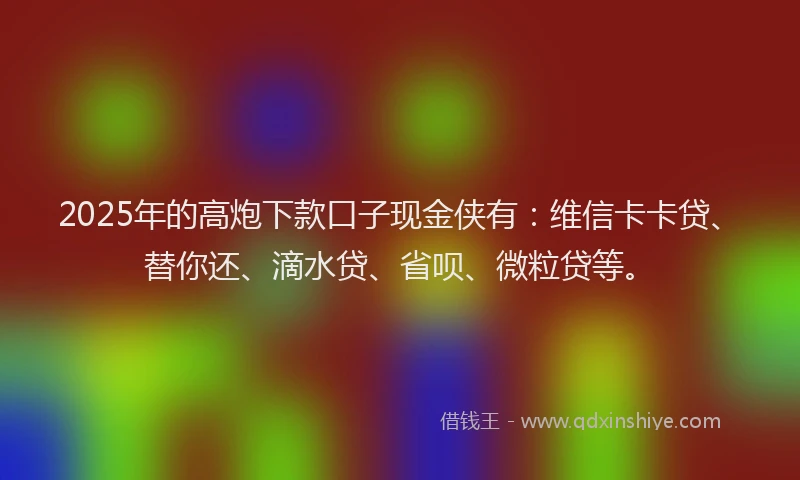 2025年的高炮下款口子现金侠有：维信卡卡贷、替你还、滴水贷、省呗、微粒贷等。
