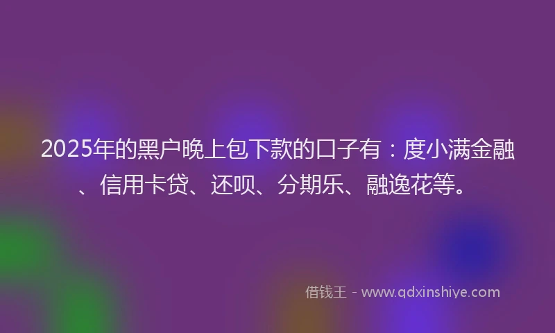 2025年的黑户晚上包下款的口子有：度小满金融、信用卡贷、还呗、分期乐、融逸花等。