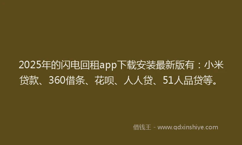 2025年的闪电回租app下载安装最新版有：小米贷款、360借条、花呗、人人贷、51人品贷等。