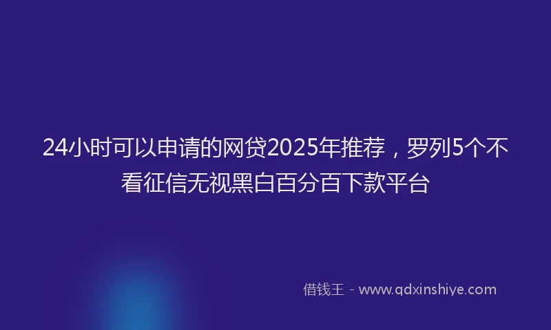 24小时可以申请的网贷2025年推荐，罗列5个不看征信无视黑白百分百下款平台