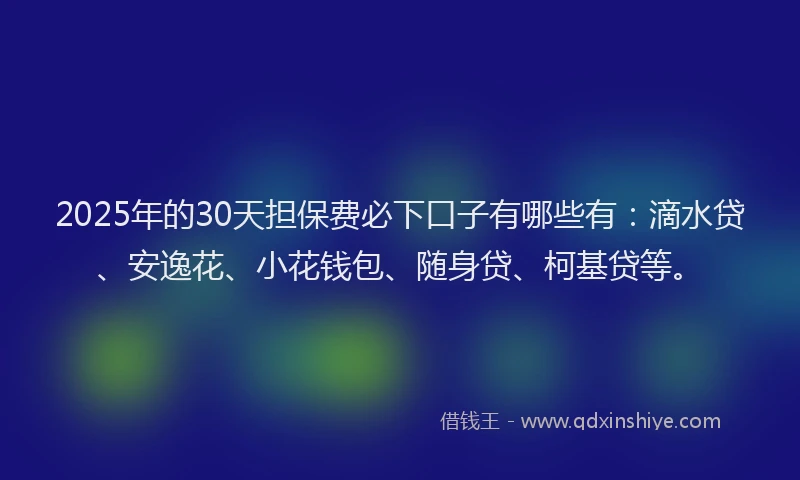 2025年的30天担保费必下口子有哪些有：滴水贷、安逸花、小花钱包、随身贷、柯基贷等。