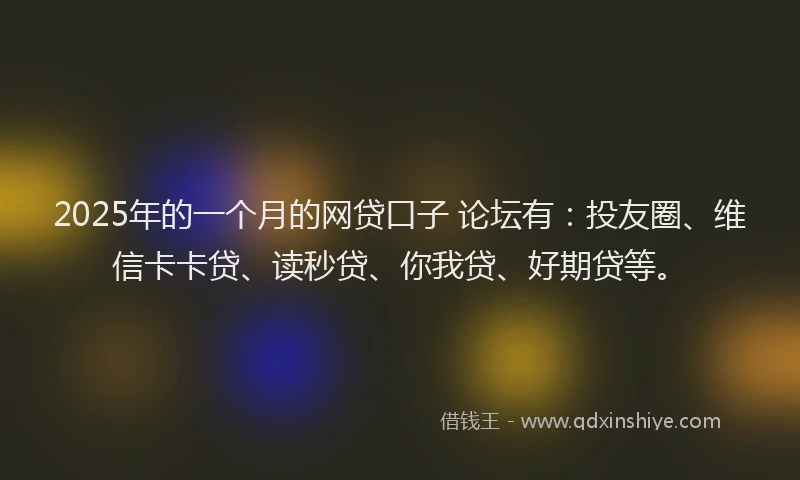 2025年的一个月的网贷口子 论坛有：投友圈、维信卡卡贷、读秒贷、你我贷、好期贷等。
