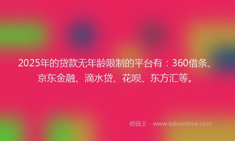 2025年的贷款无年龄限制的平台有：360借条、京东金融、滴水贷、花呗、东方汇等。