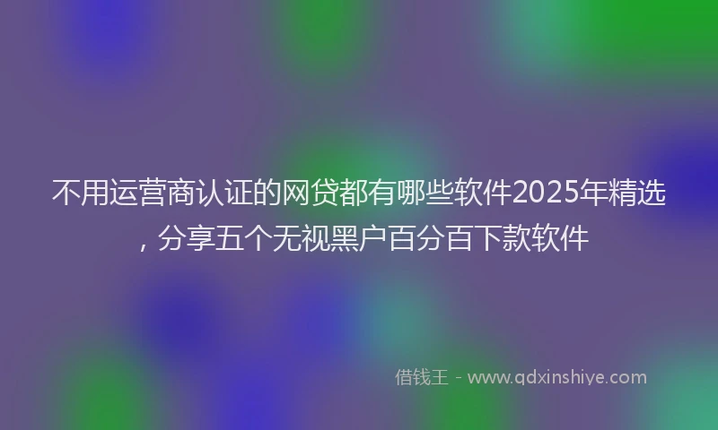 不用运营商认证的网贷都有哪些软件2025年精选，分享五个无视黑户百分百下款软件