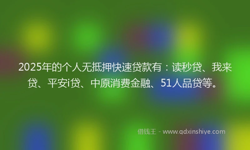 2025年的个人无抵押快速贷款有：读秒贷、我来贷、平安i贷、中原消费金融、51人品贷等。