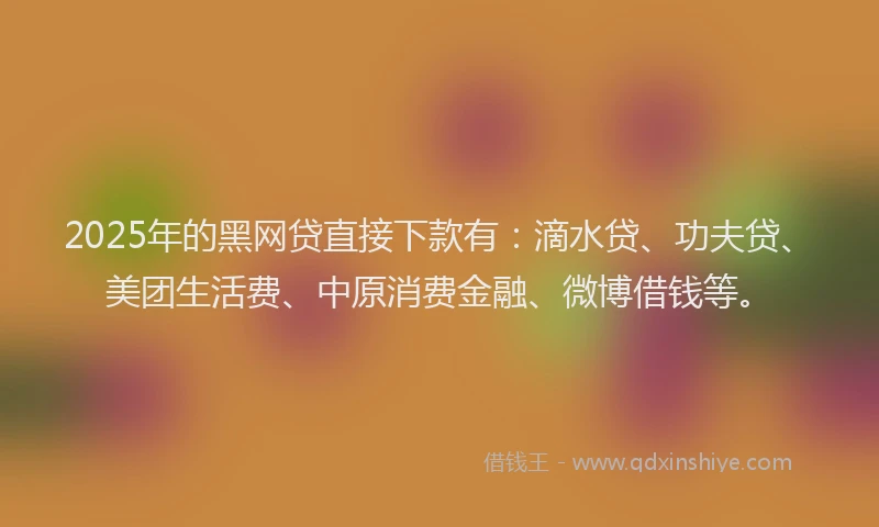 2025年的黑网贷直接下款有：滴水贷、功夫贷、美团生活费、中原消费金融、微博借钱等。