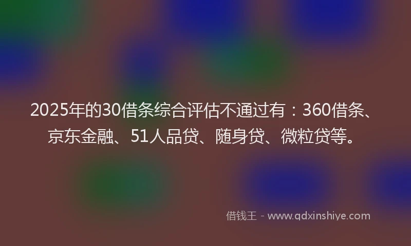 2025年的30借条综合评估不通过有：360借条、京东金融、51人品贷、随身贷、微粒贷等。