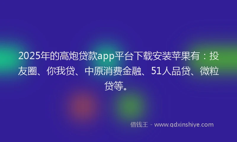 2025年的高炮贷款app平台下载安装苹果有：投友圈、你我贷、中原消费金融、51人品贷、微粒贷等。