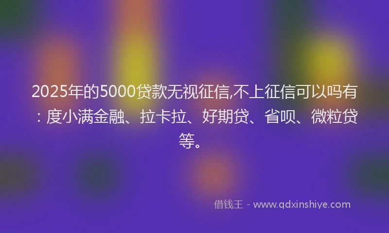 2025年的5000贷款无视征信,不上征信可以吗有：度小满金融、拉卡拉、好期贷、省呗、微粒贷等。