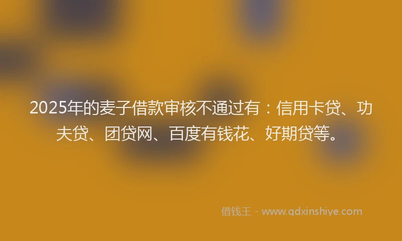 2025年的麦子借款审核不通过有：信用卡贷、功夫贷、团贷网、百度有钱花、好期贷等。