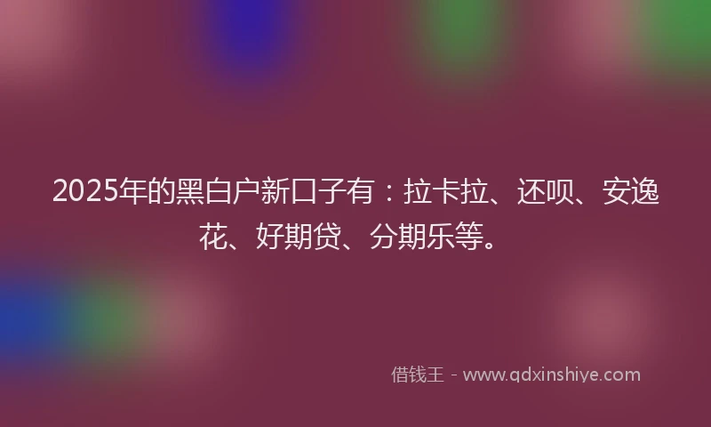 2025年的黑白户新口子有：拉卡拉、还呗、安逸花、好期贷、分期乐等。