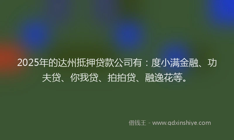 2025年的达州抵押贷款公司有：度小满金融、功夫贷、你我贷、拍拍贷、融逸花等。