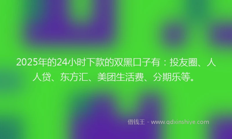 2025年的24小时下款的双黑口子有：投友圈、人人贷、东方汇、美团生活费、分期乐等。
