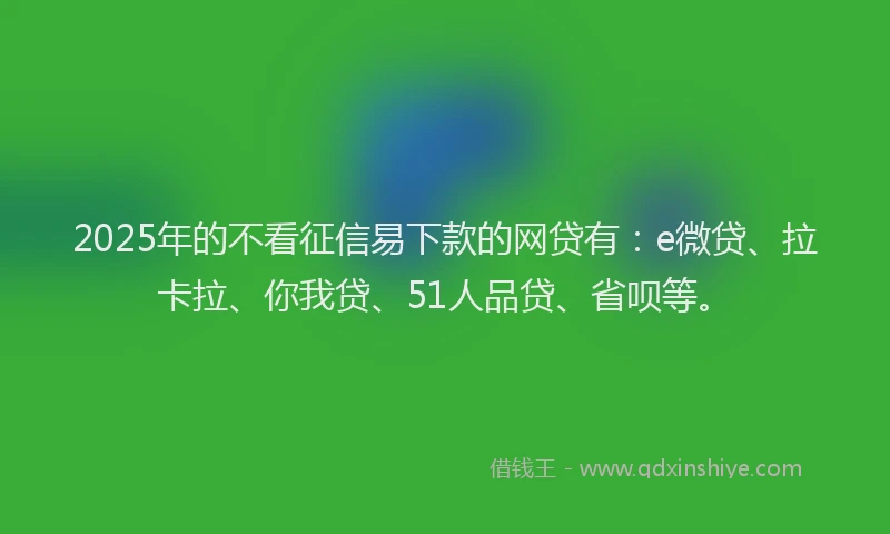2025年的不看征信易下款的网贷有：e微贷、拉卡拉、你我贷、51人品贷、省呗等。