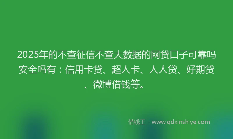 2025年的不查征信不查大数据的网贷口子可靠吗安全吗有：信用卡贷、超人卡、人人贷、好期贷、微博借钱等。