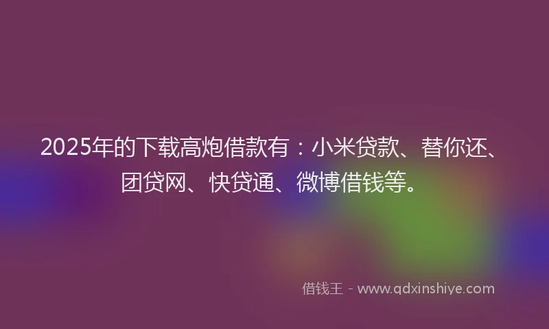 2025年的下载高炮借款有：小米贷款、替你还、团贷网、快贷通、微博借钱等。