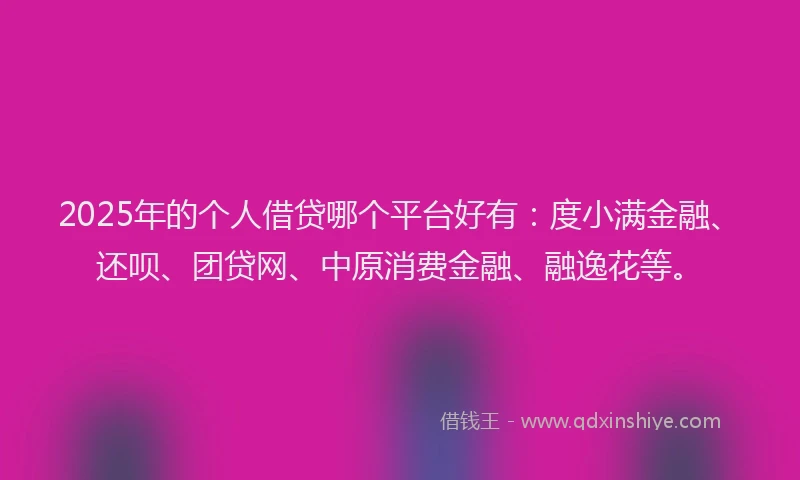 2025年的个人借贷哪个平台好有：度小满金融、还呗、团贷网、中原消费金融、融逸花等。
