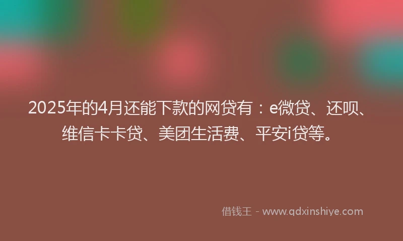 2025年的4月还能下款的网贷有：e微贷、还呗、维信卡卡贷、美团生活费、平安i贷等。