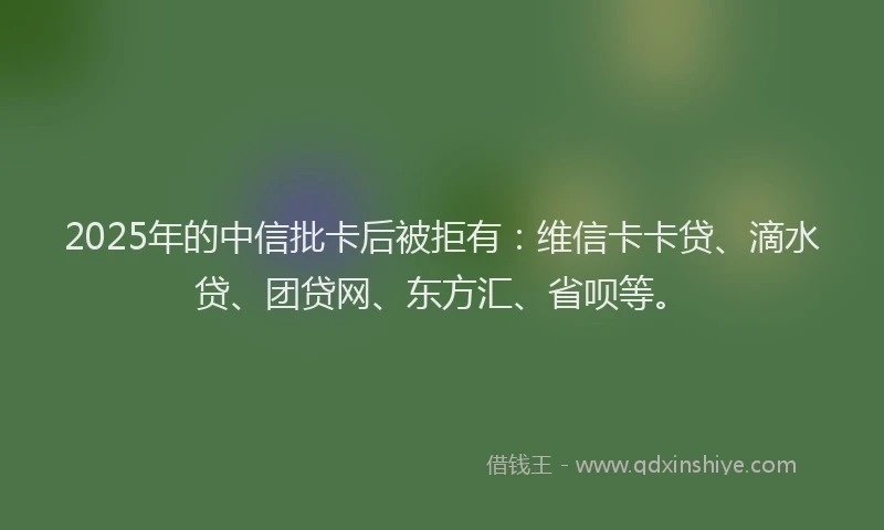 2025年的中信批卡后被拒有：维信卡卡贷、滴水贷、团贷网、东方汇、省呗等。