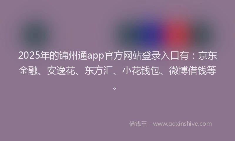 2025年的锦州通app官方网站登录入口有：京东金融、安逸花、东方汇、小花钱包、微博借钱等。