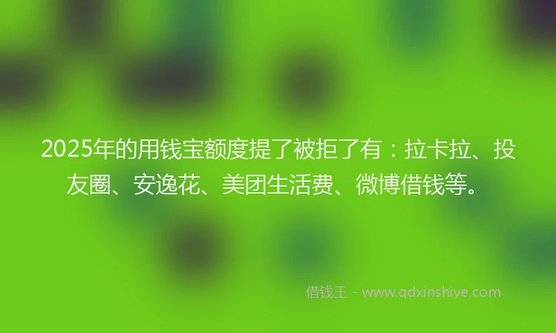 2025年的用钱宝额度提了被拒了有：拉卡拉、投友圈、安逸花、美团生活费、微博借钱等。