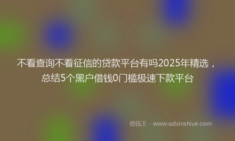 不看查询不看征信的贷款平台有吗2025年精选，总结5个黑户借钱0门槛极速下款平台