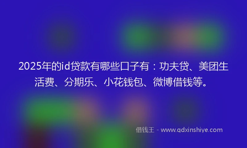 2025年的id贷款有哪些口子有：功夫贷、美团生活费、分期乐、小花钱包、微博借钱等。