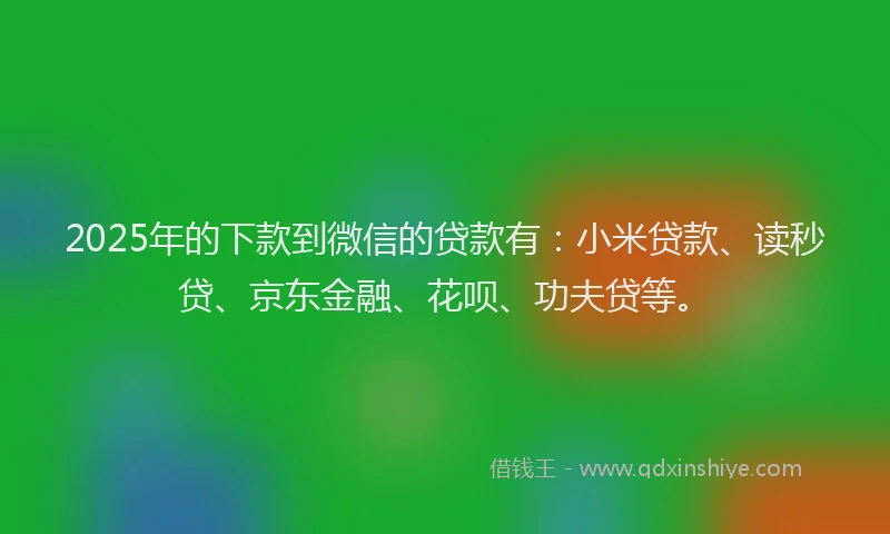 2025年的下款到微信的贷款有：小米贷款、读秒贷、京东金融、花呗、功夫贷等。