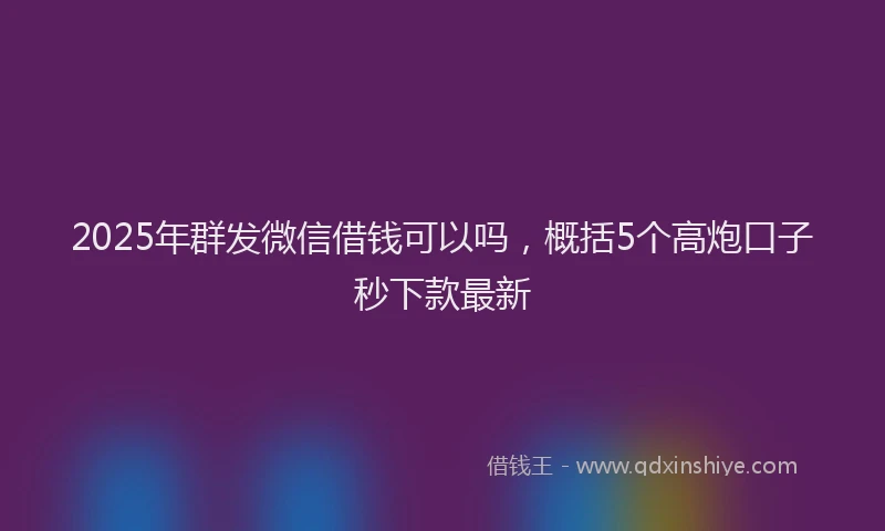 2025年群发微信借钱可以吗，概括5个高炮口子秒下款最新