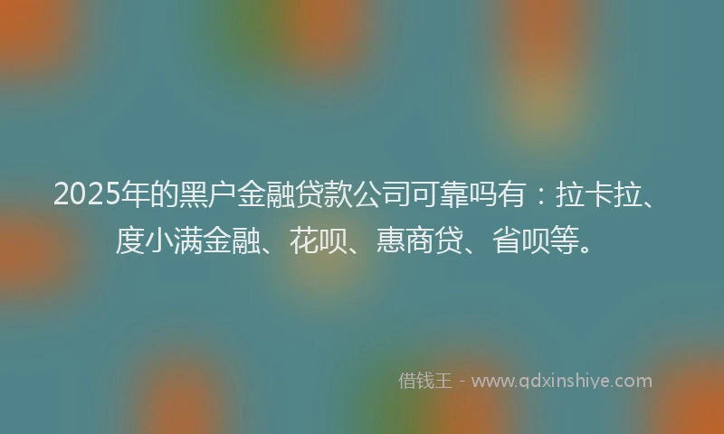 2025年的黑户金融贷款公司可靠吗有：拉卡拉、度小满金融、花呗、惠商贷、省呗等。