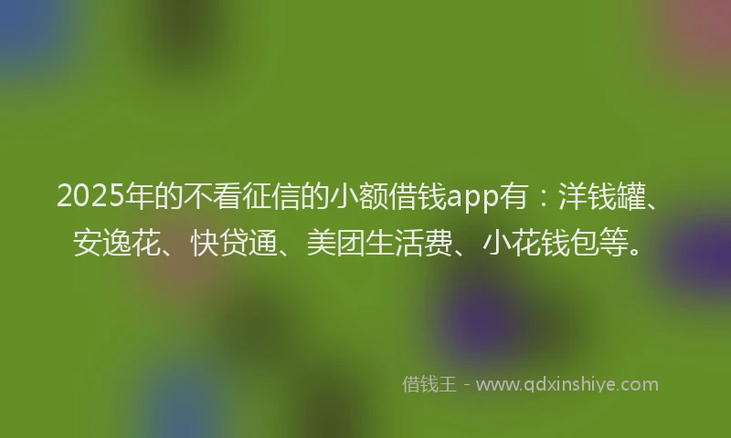 2025年的不看征信的小额借钱app有：洋钱罐、安逸花、快贷通、美团生活费、小花钱包等。