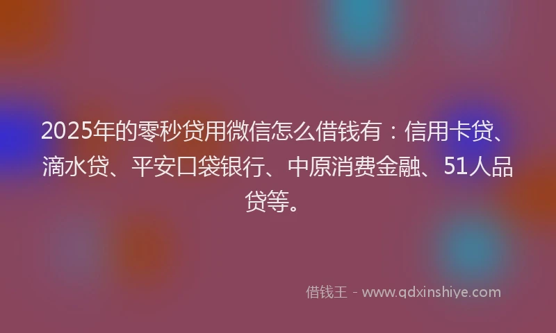 2025年的零秒贷用微信怎么借钱有：信用卡贷、滴水贷、平安口袋银行、中原消费金融、51人品贷等。