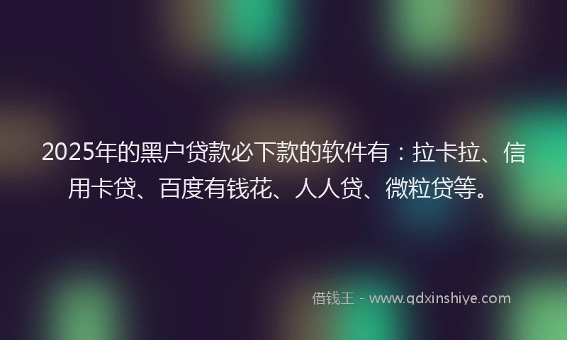 2025年的黑户贷款必下款的软件有：拉卡拉、信用卡贷、百度有钱花、人人贷、微粒贷等。