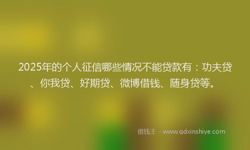 2025年的个人征信哪些情况不能贷款有：功夫贷、你我贷、好期贷、微博借钱、随身贷等。