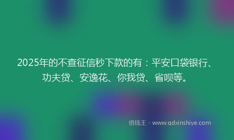 2025年的不查征信秒下款的有：平安口袋银行、功夫贷、安逸花、你我贷、省呗等。