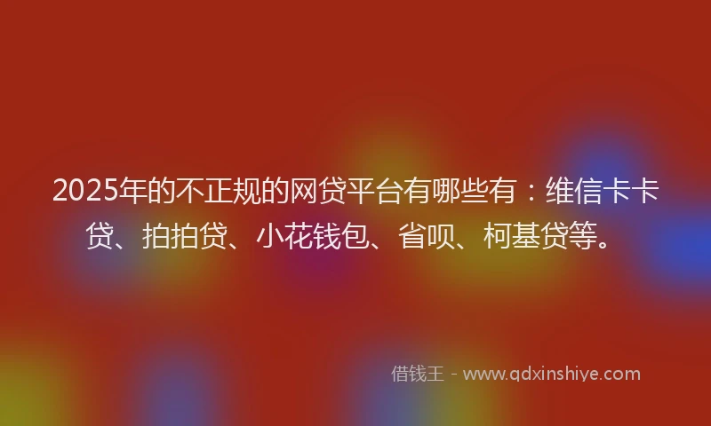 2025年的不正规的网贷平台有哪些有：维信卡卡贷、拍拍贷、小花钱包、省呗、柯基贷等。