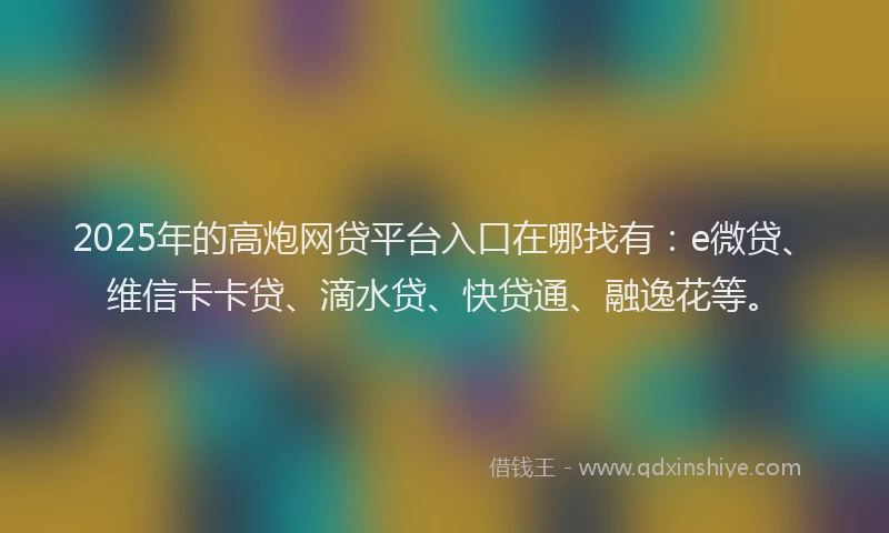 2025年的高炮网贷平台入口在哪找有：e微贷、维信卡卡贷、滴水贷、快贷通、融逸花等。