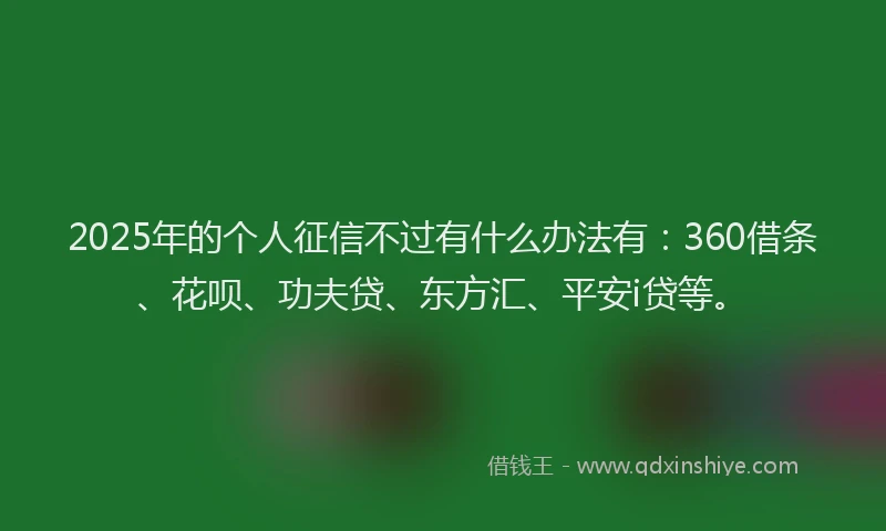 2025年的个人征信不过有什么办法有：360借条、花呗、功夫贷、东方汇、平安i贷等。