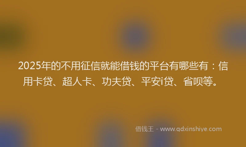 2025年的不用征信就能借钱的平台有哪些有：信用卡贷、超人卡、功夫贷、平安i贷、省呗等。